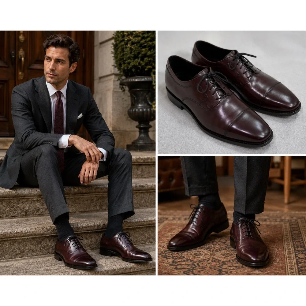 J Murphy Cap Toe Oxford Dress Shoes Mens 11M‎ Burgundy Leather Formal Luxury